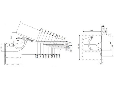 Механизм ФриСвинг S5sw, д. фасадов H500-670 мм, 4,5-10 кг Art. 2719270006, Kessebohmer