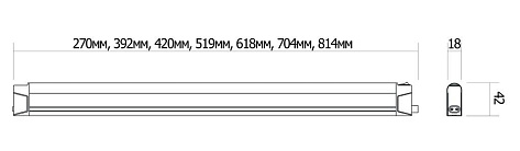 Светильник LED линейный Line-3 220В,  8Вт, 48LED 2835 690Лм, 519х18х42мм, свет белый 4200K с выкл. белый пластик