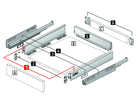 Боковина ящика InnoTech Atira, высота 70 мм, длина 470 мм, белый, правая, Art.9194413,  Hettich