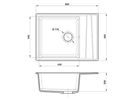 Мойка кухонная Granfest GF - LV-660L, 660х500x200мм, серый, искусственный камень, в комплекте