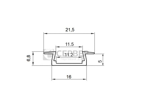 Профиль врезной алюминиевый для светодиодной ленты, анод. серебро, с мат. экраном и заглушками 21,5х6,8х2000 мм.K251-2AM