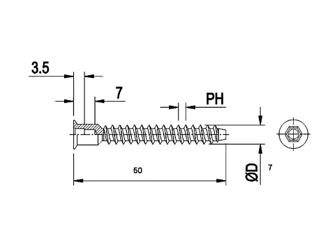 Стяжка саморезная 7х50 шестигранник, с глубоким дуплом под универсальную заглушку, оцинкованная пакет 100 шт.