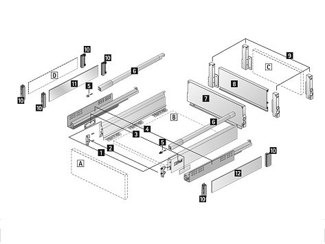 Комплект ящика InnoTech Atira 144х300 белый с релингом, полн. выдв. Silent System, Art. 9230051, глубина 350мм, Hettich