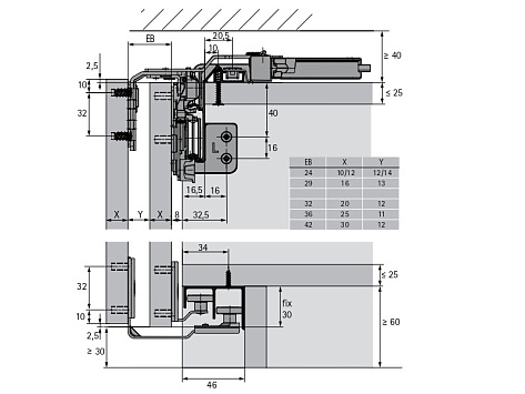 Ком-кт фурн. TopLine L для 3 дв. 18-30мм (max 50кг.) Art. 9242713, Hettich