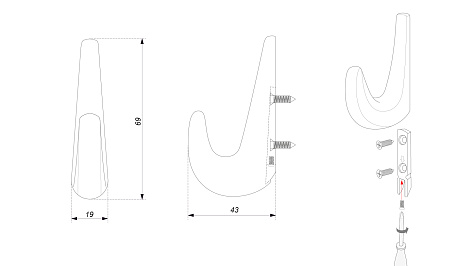 Крючок мебельный NILL K103SC.9, однорожковый, сатиновый хром, Boyard