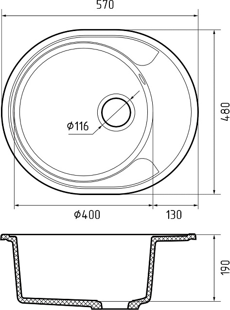 Мойка кухонная Granfest GF-URBAN 857L 570х480х200мм, белый, искусственный камень