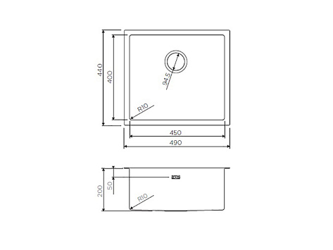 Мойка Omoikiri TAKI 49-U/IF-GM 440х490х200мм, выпуск 3 1/2, нержавеющая сталь/ вороненая сталь, в комплекте
