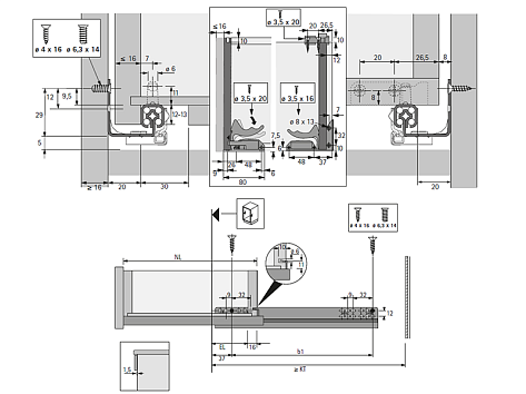 Фиксатор с регулировкой для скрытых направляющих Quadro, правый Art. 9144841, Hettich