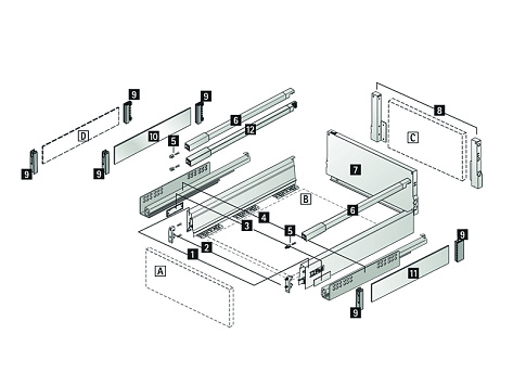 Комплект ящика InnoTech Atira 176х520 антрацит, с релингом, полн. выдв., Silent System, Art. 9234558, Hettich