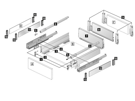 Комплект ящика InnoTech Atira 176х470 антрацит, с релингом, полн. выдв., Push to Open, Art. 9245444, Hettich