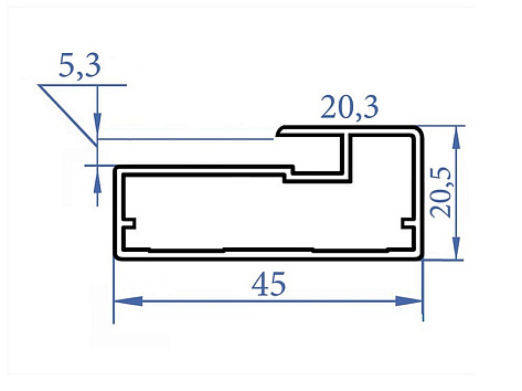 Профиль для фасадов широкий 20.3х45х3000 мм F1-19, кант 20 мм, матовое серебро 