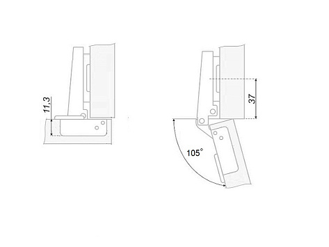Петля накладная 105* slide on крепление шурупом, с ответной планкой H=2, 52гр
