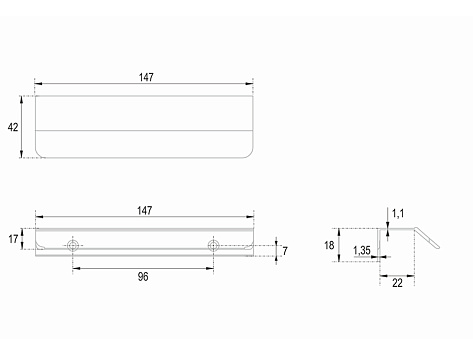 Ручка мебельная, торцевая KANT RT013BL.1/96, 96 / 150 мм, черный, Boyard