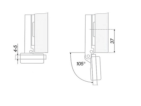 Минипетля накладная для стекла 105* slide on, крепление шурупом, с ответной планкой H=0, крышка хром