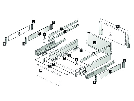 Atira, ящик 176х470 мм., белый, полн. выдв-е, плавн. закр. (нагр. 30 кг.)