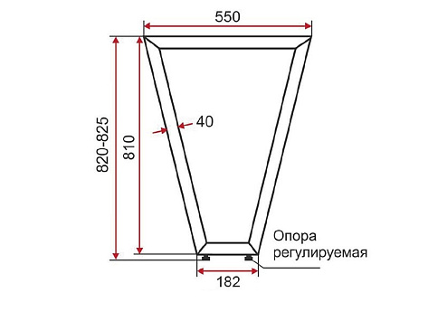 Опора для кухонной столешницы V-образная, 40х40, 820x550x182+5мм, усиленная, алюминий матовый (RAL9006)