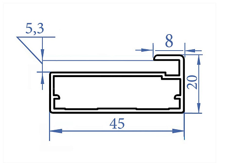 Профиль для фасадов широкий 20х45х3000, кант 8 мм, черный анод