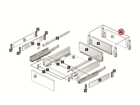 Соединитель задней стенки для ящика InnoTech Atira, высота 144 мм, белый, левый, Art.9194635, Hettich