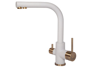 Смеситель высокий Paulmark Es213011, с питьевой водой, бронза/белый матовый 431, искусственный камень