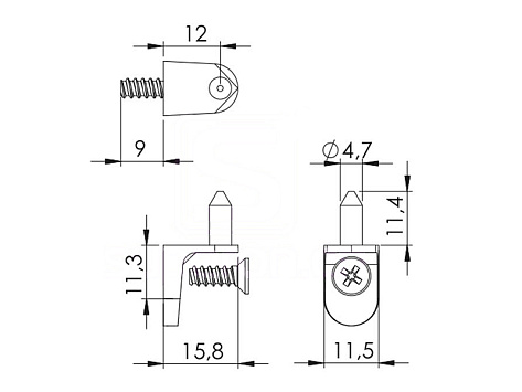 Полкодержатель для деревянных полок, со штоком и саморезом, никелированный