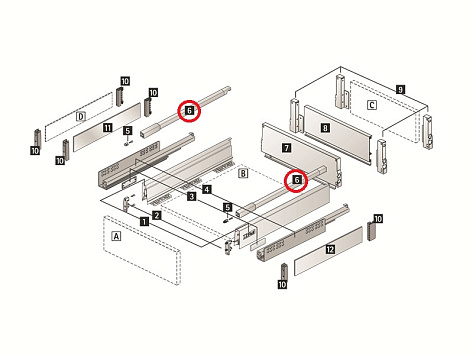 Продольный релинг для ящика InnoTech Atira, длина 470 мм, левый, серебристый, Art.9194530, Hettich