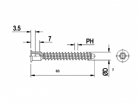 Стяжка саморезная 7х50 шестигранник, с глубоким дуплом под универсальную заглушку, оцинкованная