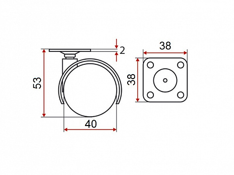 Опора колёсная D40 чёрная, на площадке со стопором, TWPB-40