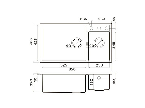 Мойка Omoikiri Tedori 85-2-U-WH, 850х465х220мм, Tetogranit/белый