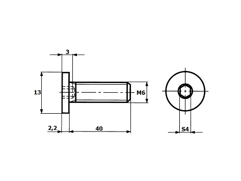 Винт с плоской головкой, внутренний шестигранник М6х040, цинк