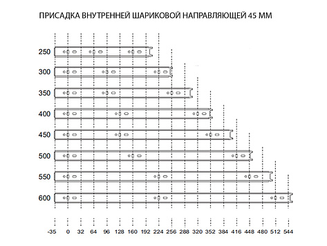 Направляющие для ящиков шариковые полного выдвижения 45х550мм