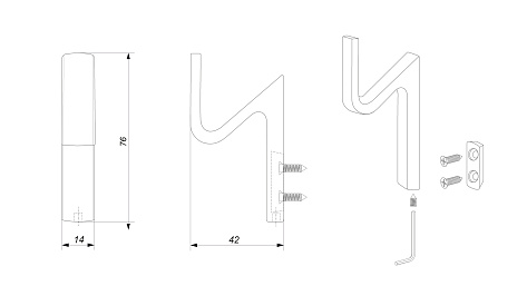 Крючок мебельный ЗИГЗАГ K107BSN.13, однорожковый, атласный сатиновый никель, Boyard