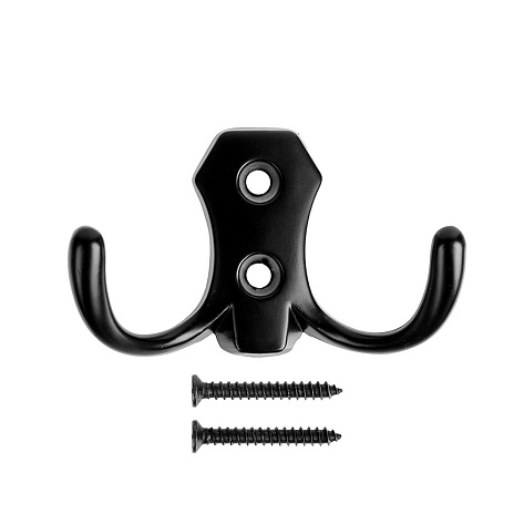 Крючок мебельный K203BL.2, двухрожковый, матовый чёрный, Китай