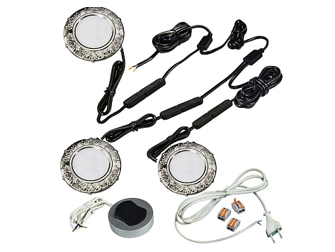 Комплект из 3-х LED свет-ков Artus-1 220V врезной/никель/тепл.свет/выкл/сет.шнур