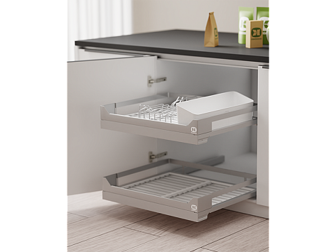 Сушилка выкатная И1234, Дайнинг Агент 900 мм (модули: д/посуды Б, д/посуды М, д/приборов, с реш Б), титан, дно белое, Art. 2395389706, Kessebohmer