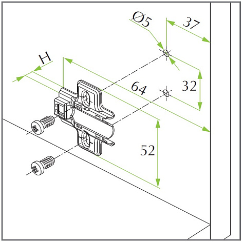 Монтажная планка для Integra 2-Ways H=2 с еврошурупом Art. 525B16M502B0000, FGV