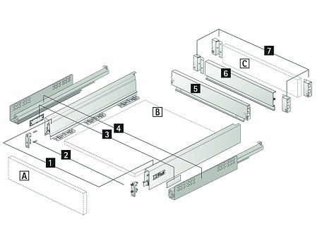 Комплект ящика InnoTech Atira 70х470 серый, полн. выдв., Silent System, Art.9228890, Hettich