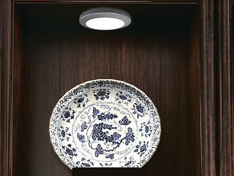 Комплект из 1-го LED светильника Palis-19 кругл. серебро/тепл.свет/блок/выкл/сет.шнур