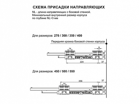 Комплект ящика  с прямыми боковинами СТАРТ с доводчиком средней высоты, серый, SB19GR.1/450, Boyard