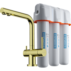 Комплект смеситель+фильтр Omoikiri Nagano-LG + Pure drop Lite, светлое золото