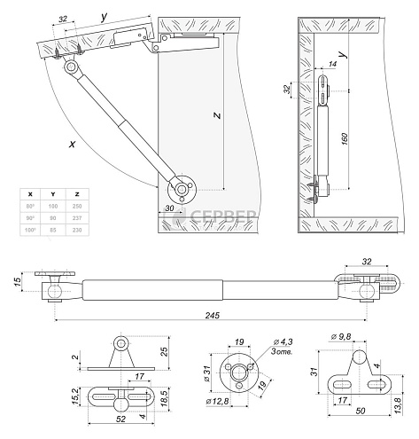 Газ-лифт 100N с фиксацией положения Art. GL104GR/100/3, BOYARD