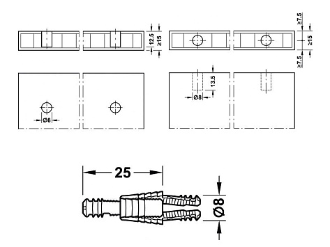 Стяжка-шкант однокомпонентная саморазжимная SC 8/25, Art. 262.11.111, HAFELE