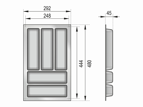 Лоток для столовых приборов блок-константа для столовых приборов BLOKI PC14/GRPH/292x480, графит, Boyard