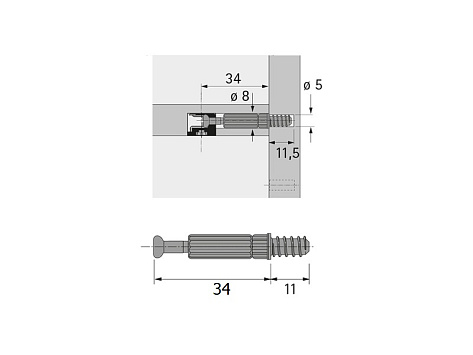 Шток ввинчиваемый, зажимной DU 232 Twister, размер 30 мм, диаметр 5 мм, глянцевый Art. 9047644, Hettich