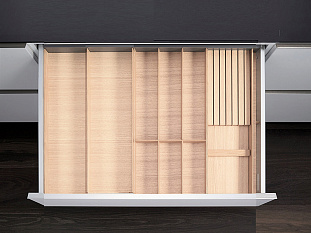 Лоток для ящика ФайнЛайн 800 - 900 мм/500 мм + держатель для фольги, ясень светлый, ROCKENHAUSEN, Art. 2373800378, Kessebohmer