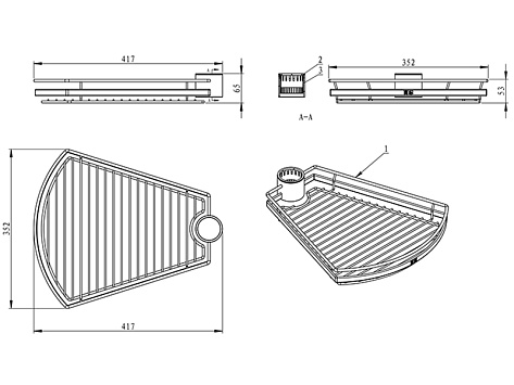Полка секторная 417х352х65мм, хром, PTJ016-28