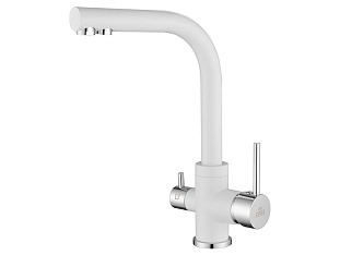 Смеситель высокий Paulmark Es213011, с питьевой водой, хром/белый матовый 431, искусственный камень
