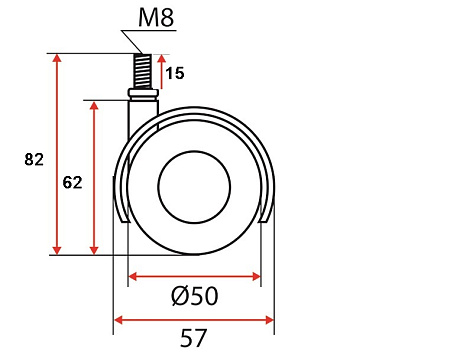 Опора колёсная D50 чёрная с хромированными элементами, на резьбе М8, со стопором