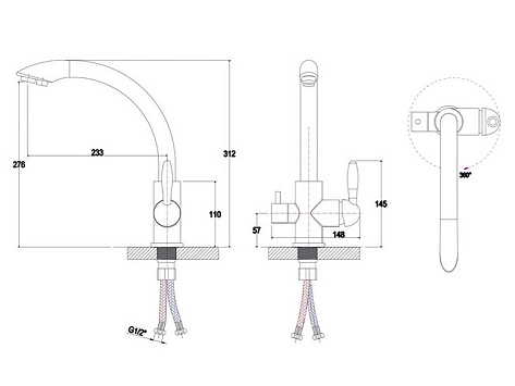 Смеситель высокий Paulmark Es213001, с питьевой водой, хром/черный 308, искусственный камень