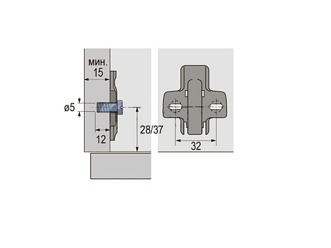 Монтажная планка для петли Sensys/Intermat H=5,0 в комплекте с 2 евровинтами Art. 9071628, Hettich 