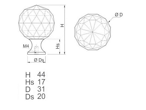 Ручка мебельная, кнопка GKS 003, D30, кристалл, хром, GTV